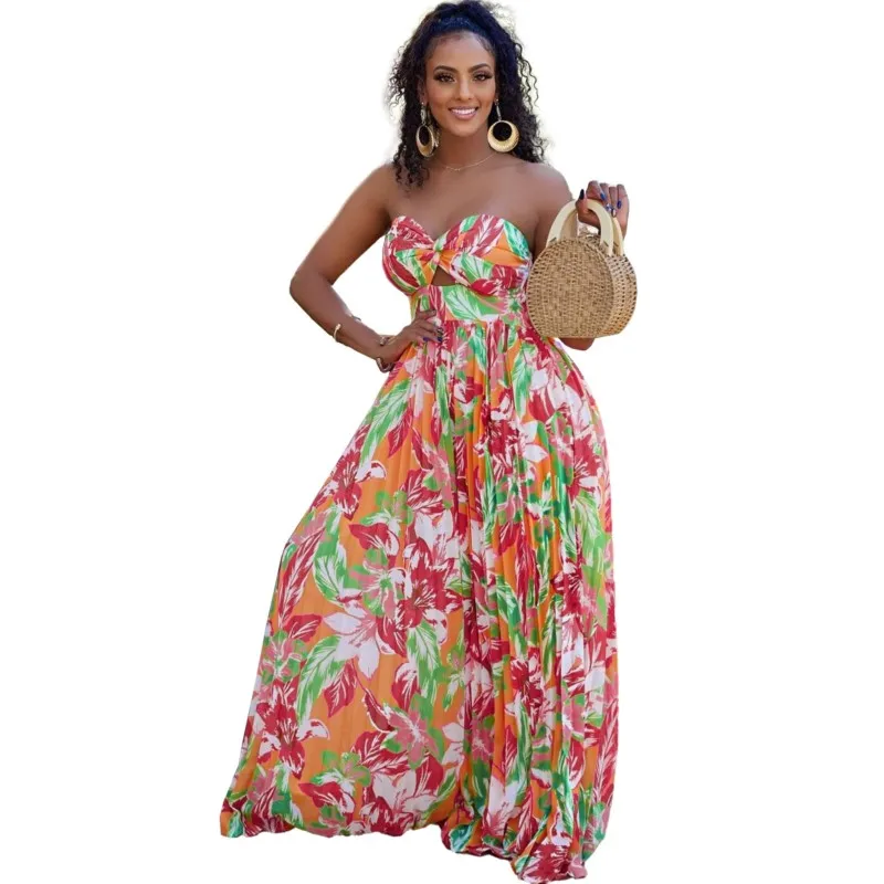 African Jumpsuit Loose Wide Leg Trousers Wrap Bust Sexy Street Ladies Chic Dashiki Pleated Party Oversized Rompers 2023 Summer
