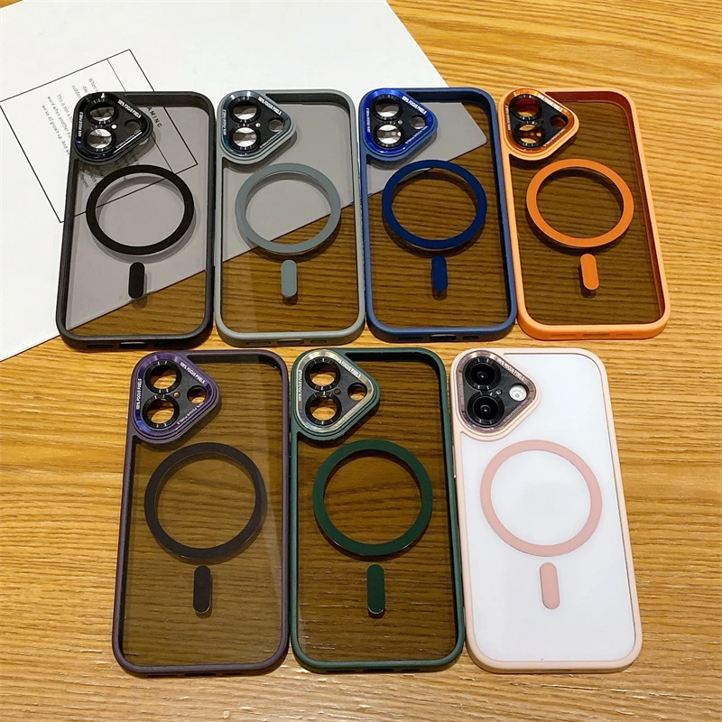 Metal Len Transparent Shockproof Phone Case For iPhone 16 15 14 Plus 13 12 Pro Max 11 Magnetic For Magsafe Wireless Charge Cover_voghion.com