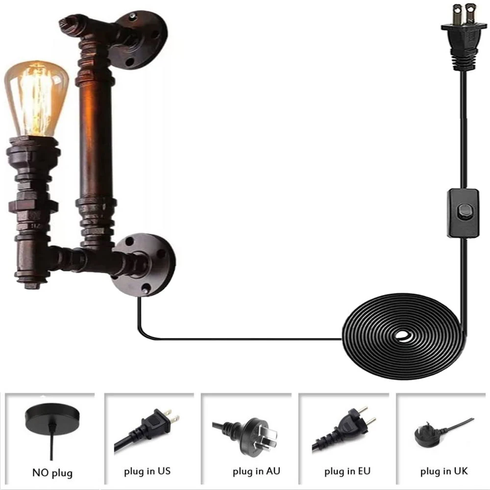 

Настенные светильники для водопроводной трубы в фермерском стиле с черной отделкой, металлические настенные светильники в стиле ретро, промышленное настенное освещение из кованого железа