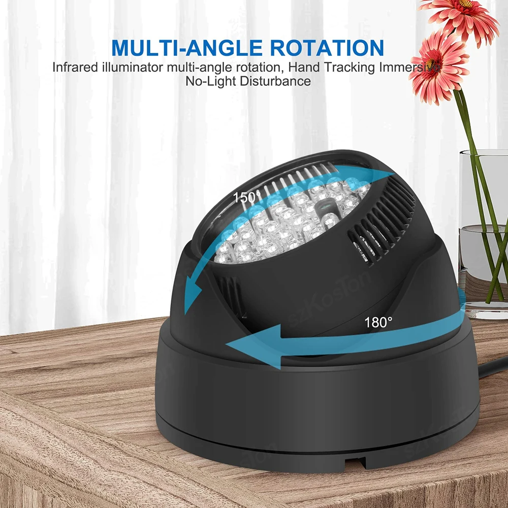 Lonnky Indoor 850nm IR Illumination For Cameras And VR (Quest, Quest2, Quest3, VR2 PlayStation, PS5 VR2), 2M Cable, Enhances Night Vision In B/W LED, Includes 12V1A Power Supply- Black