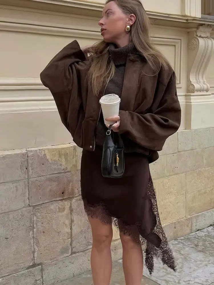 HH Women Elegant Fashion Asymmetrical Lacesplice Skirts High Waist Elastic Waist Midi Skirt Summer Casual Holiday Chic Skirts