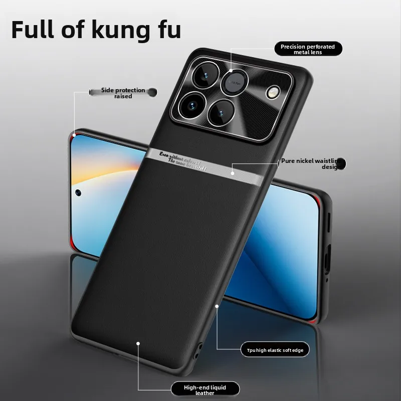 Luxury Liquid Leather PU Frame Shockproof Phone Cover with Metal Lens Protection