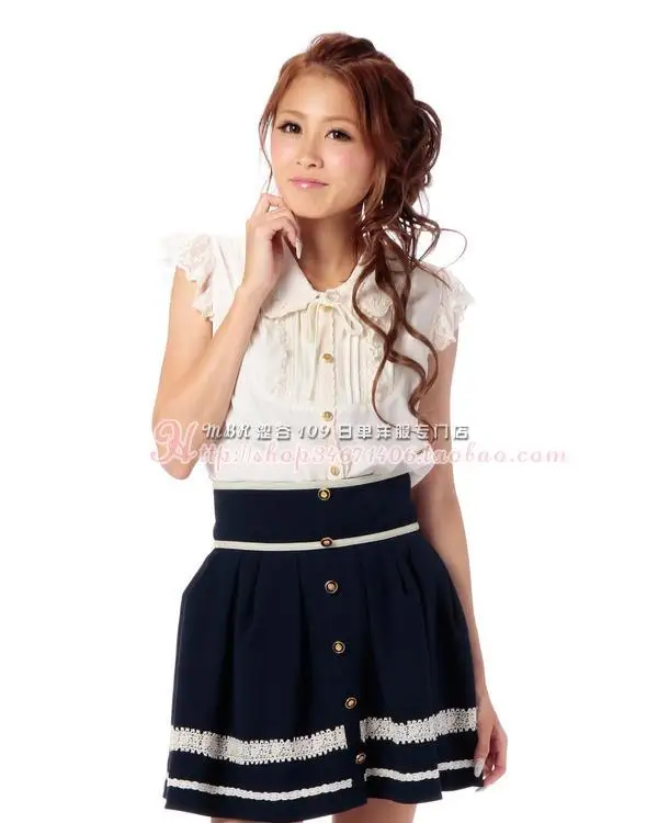 SALES Japan Liz Lisa Lace  Fly Sleeve Embroidery Collar Chiffon Shirt