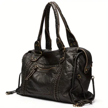 Borsa a tracolla retrò in morbida pelle borsa a tracolla borsa tote di grande capacità borsa da moto Y2K 1