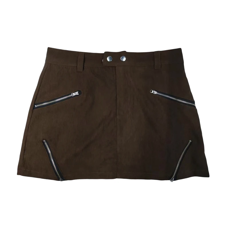 Vintage Skirt for Women Grunge Aesthetic Solid Color Skirts with Zipper Decor y2k 2000s Clothes Emo Skirt Streetwear