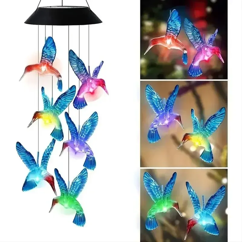 Luces Solares Al Aire Libre Mariposa Libélula Colibrí Campanas De Viento Cambio De Color Impermeable Con Energía Solar LED Cadena De Luces Luces Colgantes Compra Barata En