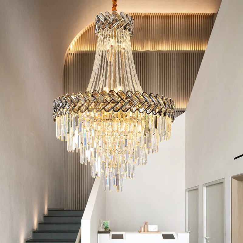 

Modern Loft Chandelier Lighting Luxury Living Room Crystal Led Large Stair Hanging Fixture Gold Home Decor Lamp