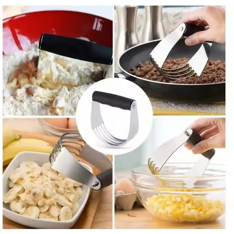 Dough Blender and Bench Scraper Set for Baking Pastry Cutter Butter Mixer Dough Divider with Wooden Handle Kitchen Tools