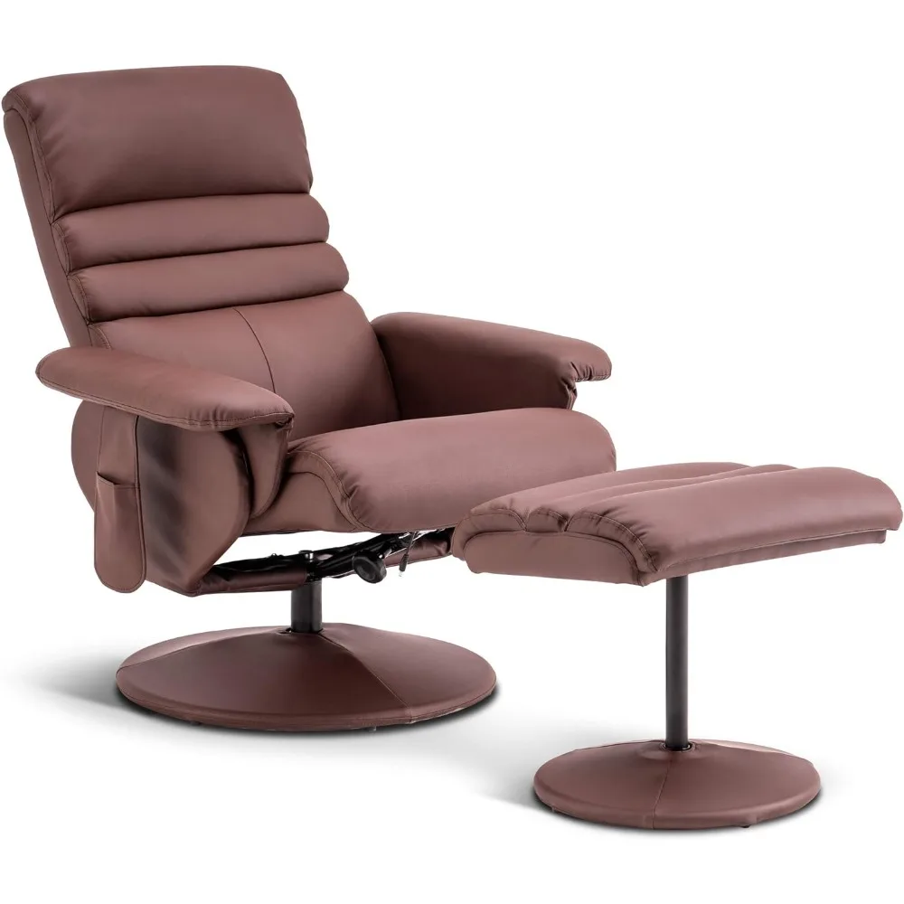 

MCombo Recliner Chair with Ottoman, Swivel Living Room Chairs, Faux Leather Reclining Chair with Massage 7902 (Light Brown)