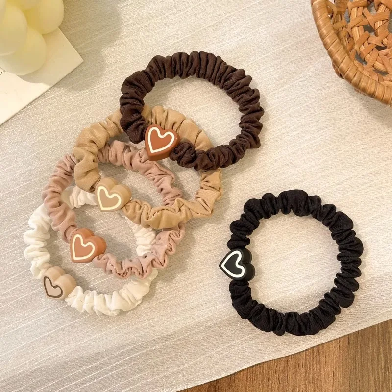 

5pcs/Bag New Fashion Love Heart-shaped Women High Elastic Hair Rope Ponytail Holder Hair Bands For Girls Scrunchies Accessories