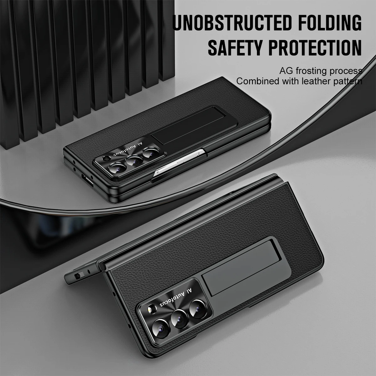 For Samsung Galaxy Z Fold 5 Case Shell Film Integrated Electroplating Leather Bracket Folding Hinge Pen Slot Shockproof Cover