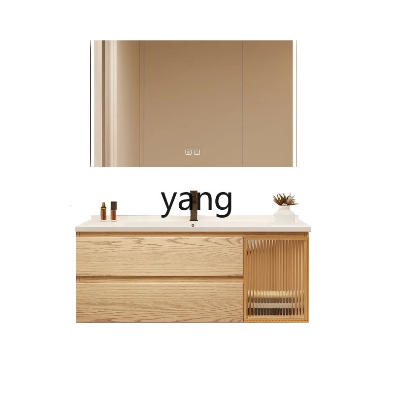 

Yjq Wood Color Solid Wood Bathroom Cabinet Combination Ceramic Whole Washbin Modern Washstand Washbasin Bathroom