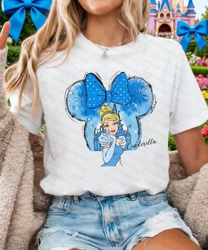 Disney Cinderella cartoon print short-sleeved Tees childlike cute style suitable for women's daily outing wear Woman t-shirts 1