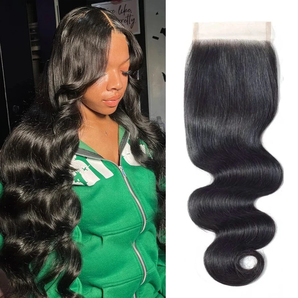 Human Hair Lace Closure Brazilian Body Wave One pcs 4X4 Lace Closure Free Middle Three Part Swiss With Baby Hair 8"-20"