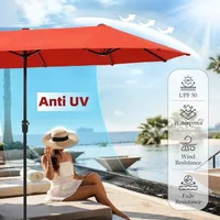 Outdoor Patio Umbrella, Large Rectangular Double Sided Market Table Twin Umbrellas with Crank Handle for Deck Pool 2