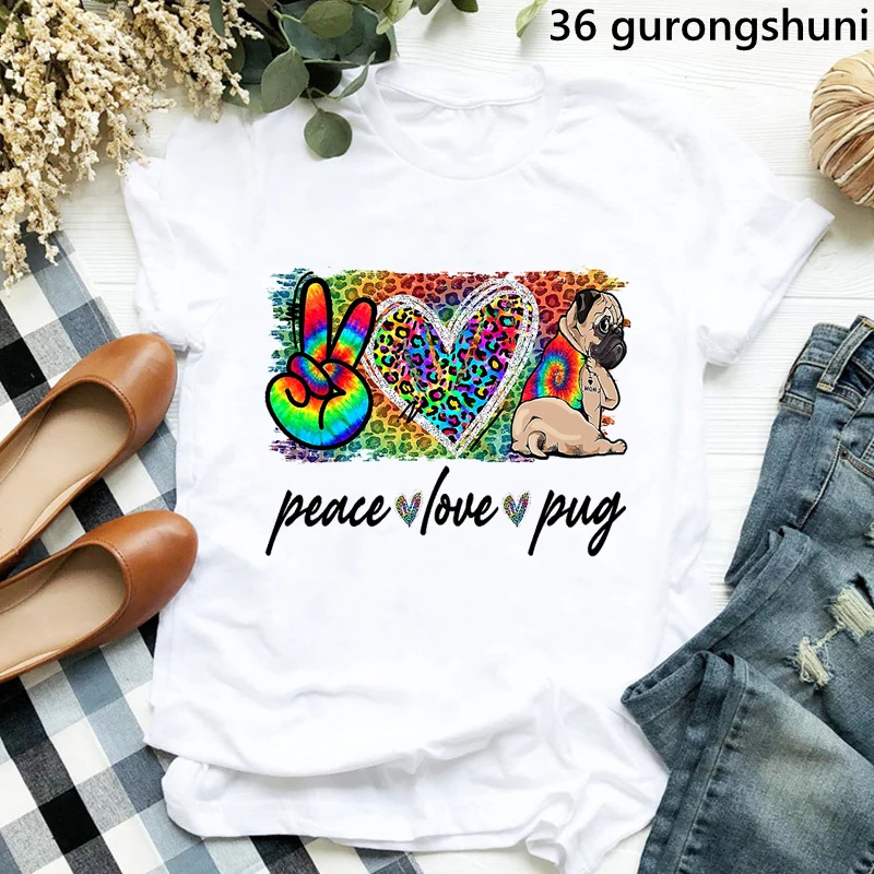 Frieden Liebe Border Collie/Cockerspaniel/Shih Tzu/Bernese/Pyrenäen Druck T-shirt Frauen Lustige Regenbogen Leopard T shirt Mädchen T-Shirt – Detail 24