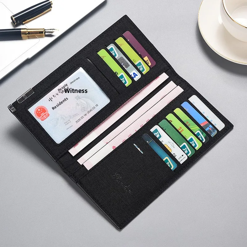 Male long ultra-thin Japanese folding canvas wallet, student simple retro fabric style, linen fabric moneyClip