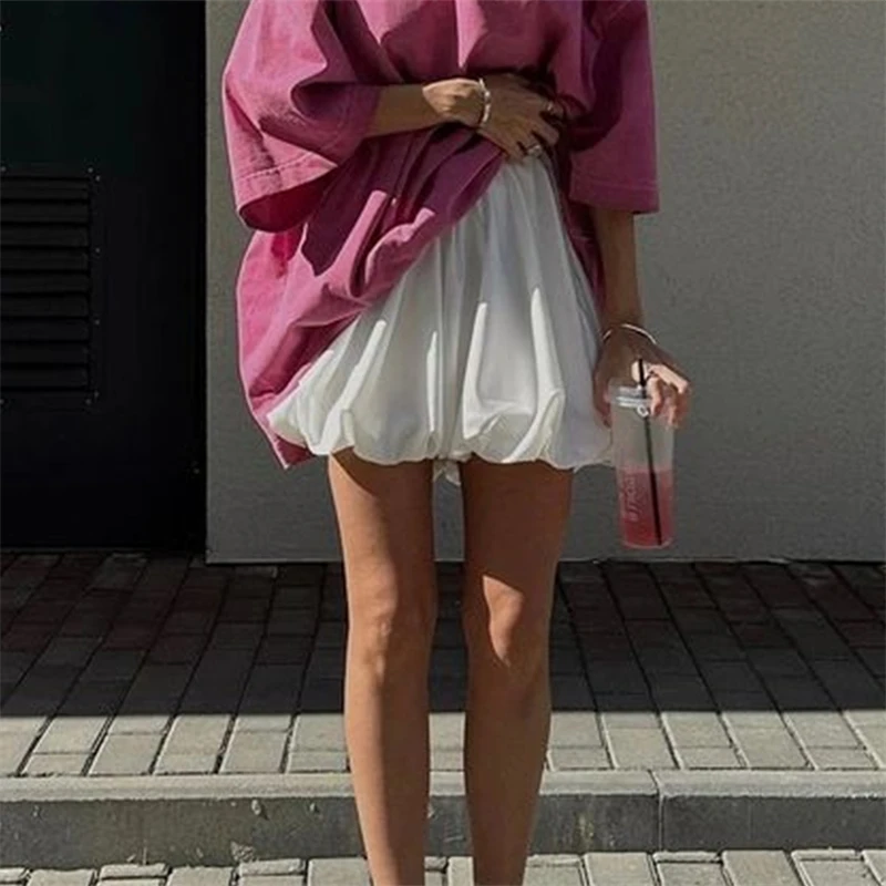 Bud Skirt 2000s Women Solid Color Elastic Waist Loose Fitting Short Mini Skirt y2k Going Out Party Skirts Streetwear