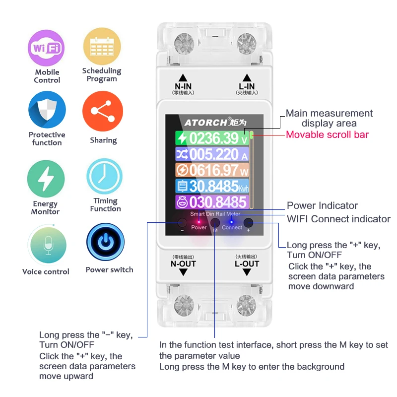 Tuya Single Phase 100A 220V 110V 50/60Hz Din Rail WIFI Smart Energy Meter timer Power Consumption Monitor KWh Meter Wattmeter