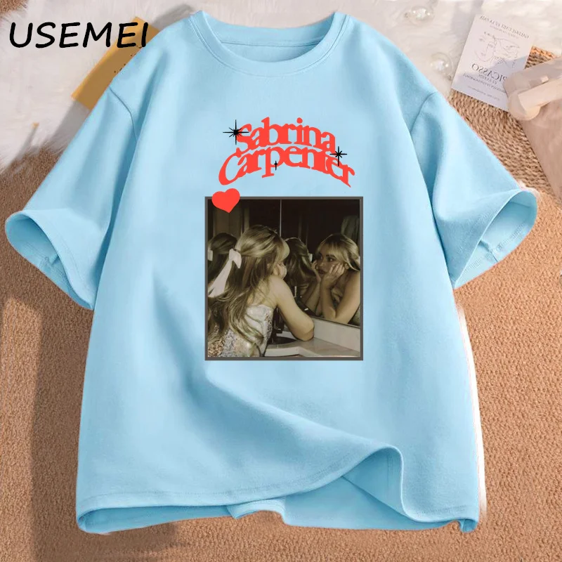 サブリナ・カーペンター　ベルシュカ　Tシャツ　ブルー Sabrina Carpenter print short sleeve T-shirt - T-shirts