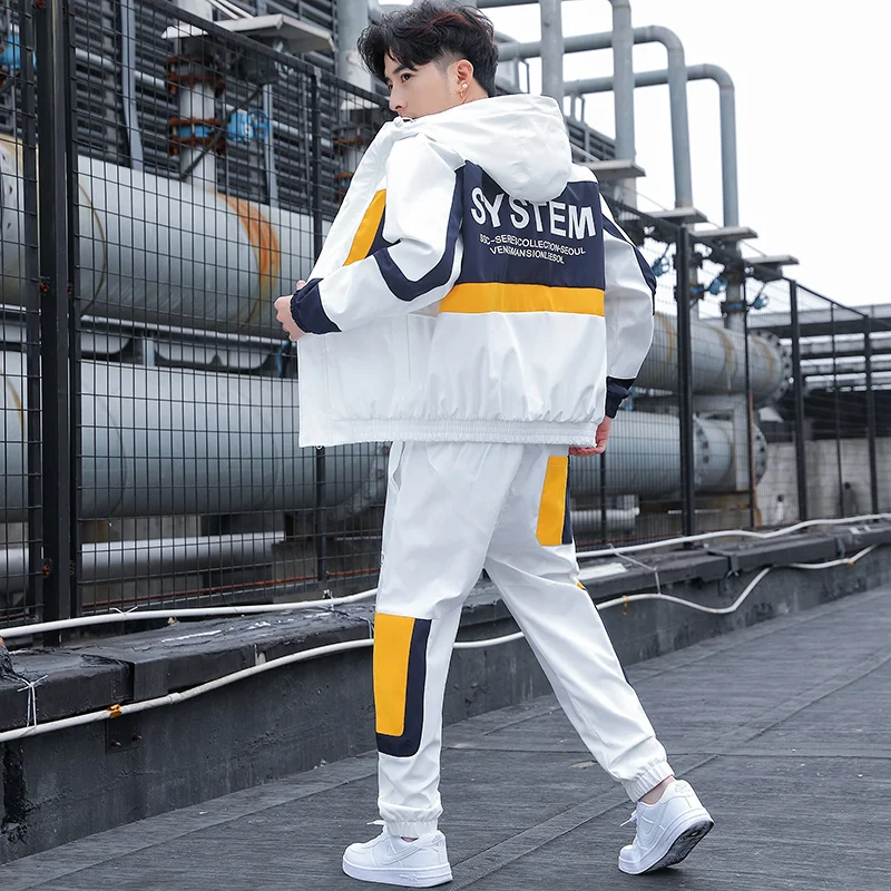 Fashion Spring Autumn Men&s Streetwear Tracksuit Two Piece Set Hip Hop Hooded Jackets And Pants Suits Man Slim Fit C
