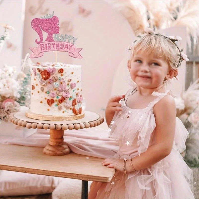Glitter Girl Happy Birthday Cake Topper Theme Pick Decorations for Baby Shower Party Decoration Supplies