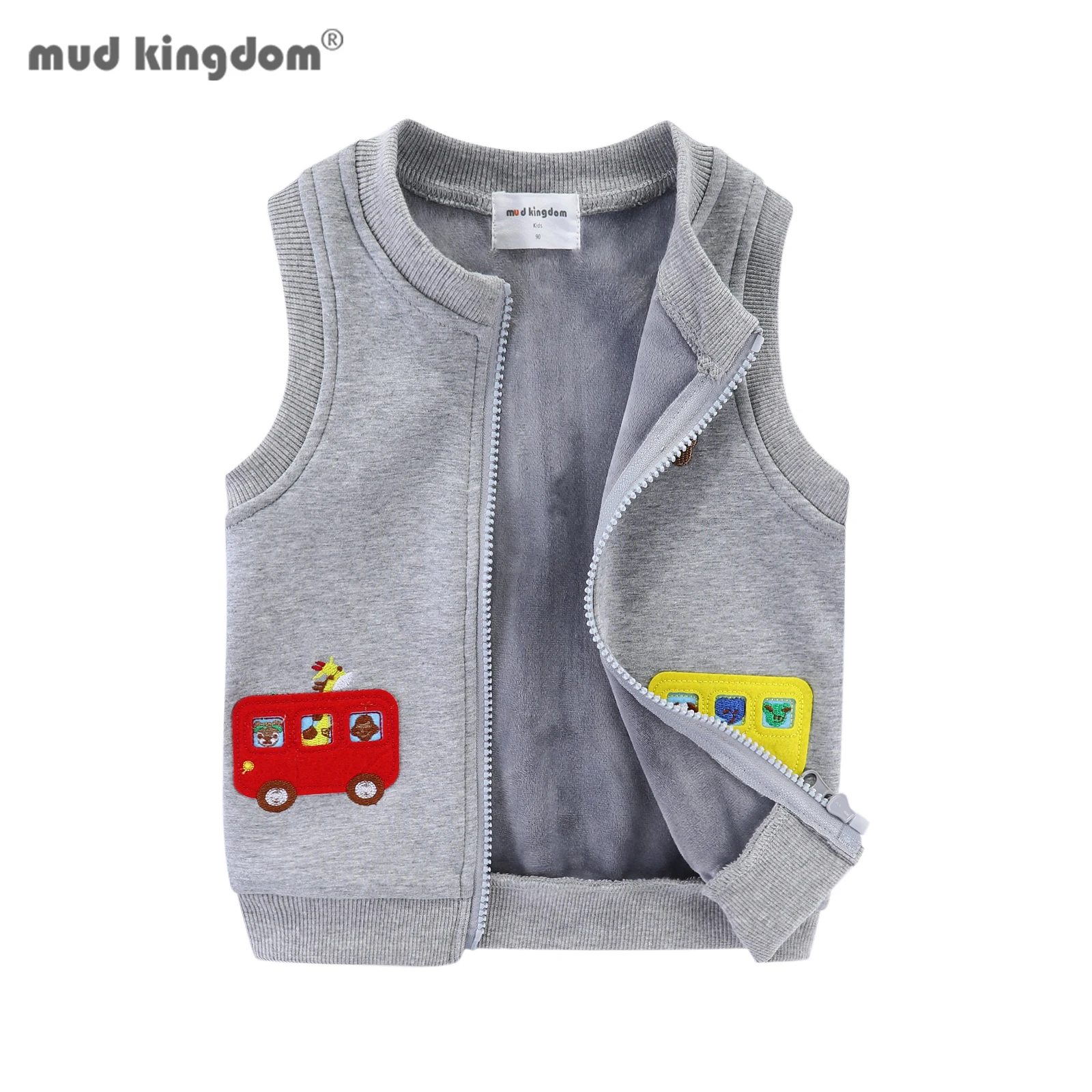 Boys Formal Waistcoat Kids Vest Mudkingdom Boys Vest Warm Fleece Lined Sleeveless Jacket for Kids Clothes School Bus Embroidery Thick Outerwear Toddler Clothes