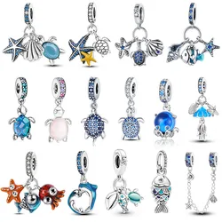 Octopus Dolphin Crab Starfish Turtle Shell Ocean Mermaid Scallops Anchor cruise ship Charms 925 Silver For Original Jewelry Gift