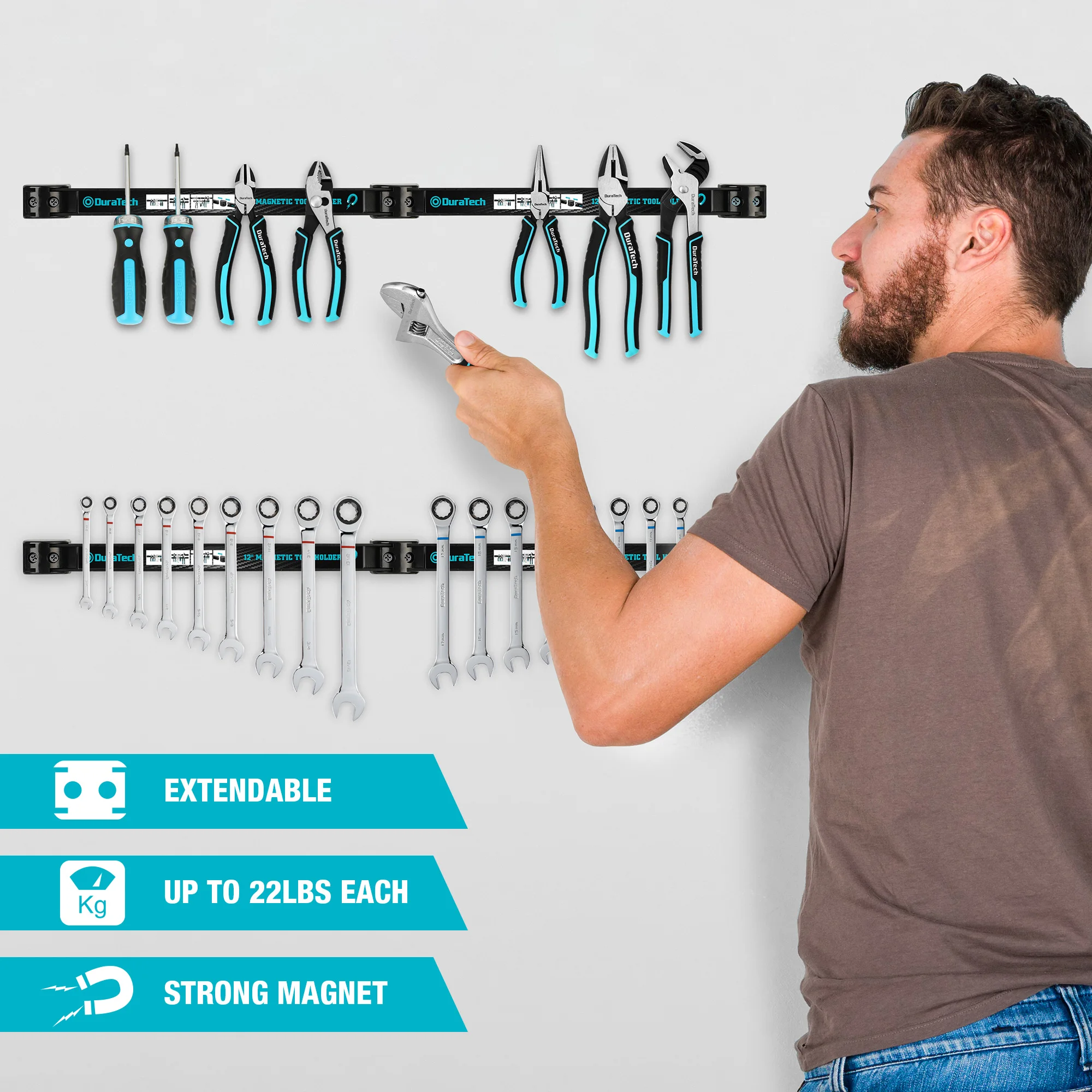DuraTech 4PCS 12" Magnetic Tool Holder Strip Heavy Duty Magnetic Tool Bar with Mounting Screws for Garage Workshop Kitchen