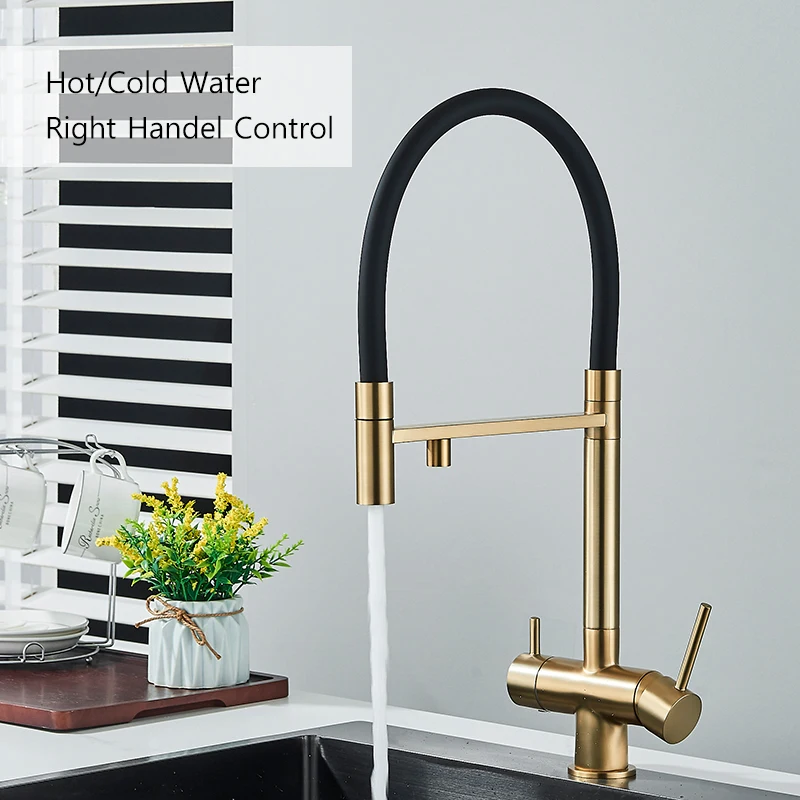 Description Picture 5 of itemPured Water Kitchen Faucet Dual Handle Deck Mount Brass Taps Filtered Water Mixer Tap 360 Rotate Pull Down Flexible Pipe Mixers
