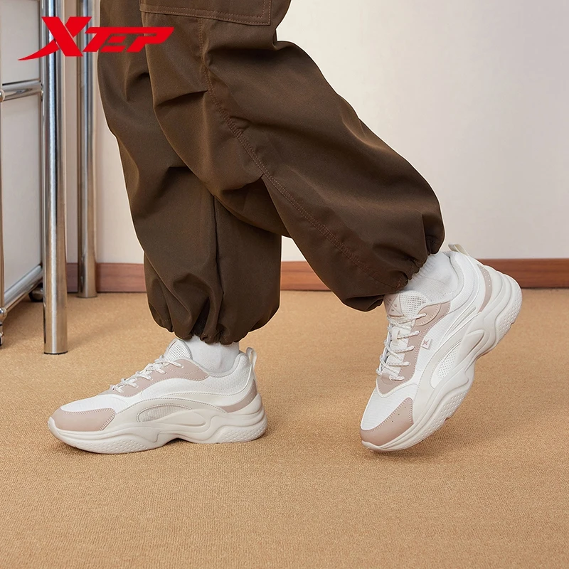 Xtep casual shoes for women spring retro all-match thick-soled anti-slip lightweight breathable sneakers 875118320036 women shoes