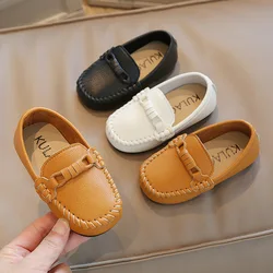 Boys Leather Shoe Black White for School Party Wedding Kids Formal Flat Loafers Slip-on Soft Loafers Child Shoes Moccasins 21-30