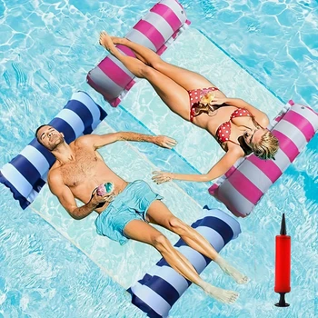 2pcs Foldable Striped Pool Floating Mat - Inflatable Lounger for Beach & Parties Pool toys Dome house Camping supplies Air sofa