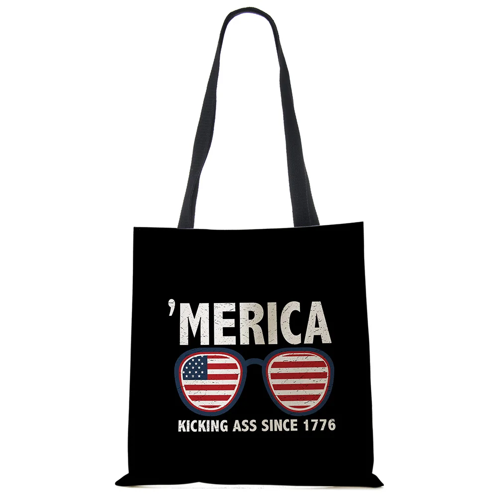 USA Independence Day Print Tote Shoulder Bag For Women Shopping Reusable Bags Large Travel School Beach Bags
