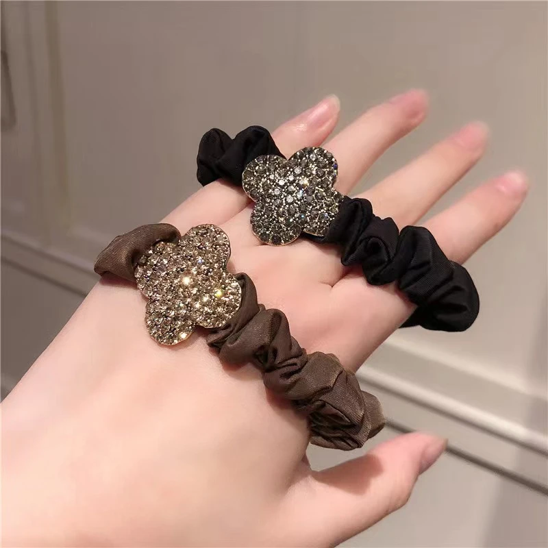 

Exquisite Rhinestone Lucky Four-Leaf Clover Rope In Spring 2023 Summer New Korea Hair Accessories Hair Ring Women