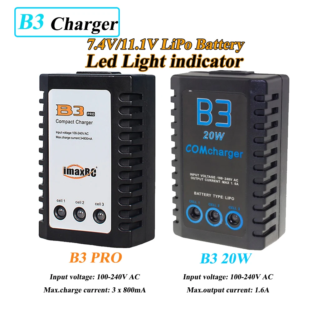 

B3 PRO 10W 20W Intelligent Compact Charger Lipo Battery 2S-3S Balance lithium RC Discharger 7.4V/11.1V EU Plug Cars Power Supply