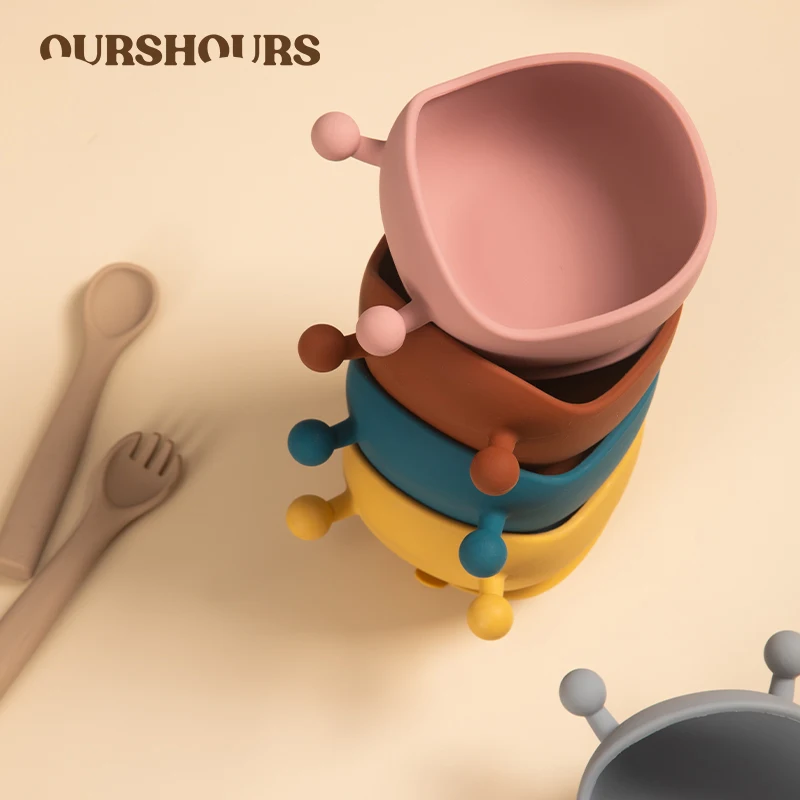 

Food Grade Baby Silicone Sucker Bowls BPA Free Infant Non-Slip Feeding Tableware Child Eating Training Dishes Baby Accessories