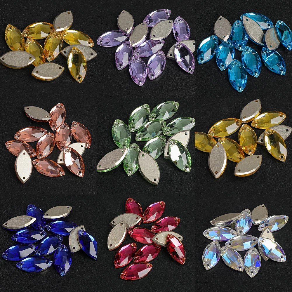 VC K9 Navette 10pcs 최고 품질 유리 라인 석 크리스탈 플랫 백 봉제 Strass 스톤 의류 웨딩 드레스 아플리케