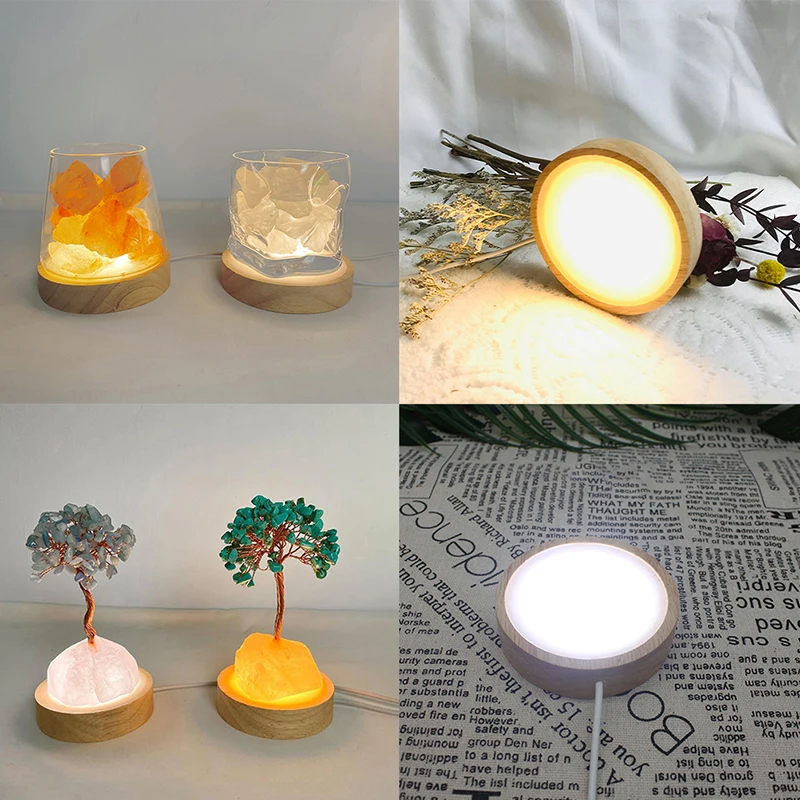 1PC 60mm Wood Light Base Rechargeable Remote Control Wooden LED Light Rotating Display Stand Lamp Holder Lamp Base Art Ornament
