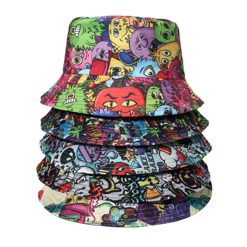 

Panama Bucket Hats Animal Letter Print Fisherman Hat Summer Sun Hats For Women Men Reversible Fishing Cap