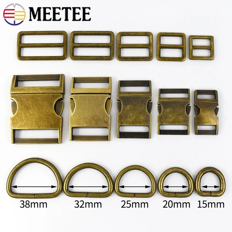 Meetee 금속 버클 사이드 릴리스 버클 트라이 글라이드 슬라이더 조정 걸쇠 D 링 백 스트랩 연결 후크 DIY 액세서리, 15-38mm, 1 세트