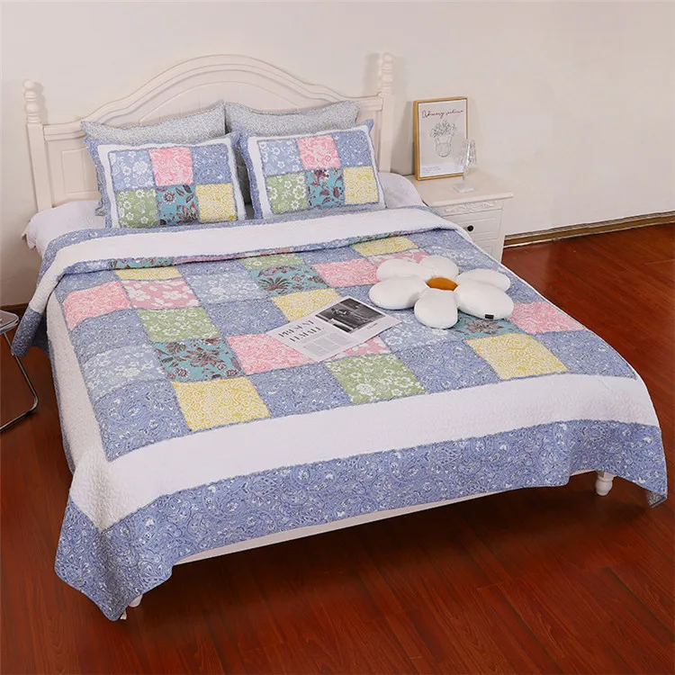 Tagesdecke aus Baumwolle auf dem Bett, Patchwork-Bettdecke, gesteppte Deckendecke, Cubrecam-Bettdecke Colcha, karierte Sommerdecke, 150 x 200 cm – Detail 10