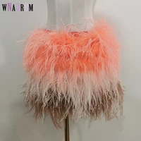 True ostrich feather Multicolor Mini Skirt Elastic Waist  Sexy Clothing Club Party Dance Rave Short Skirt Note select 3 colors 1