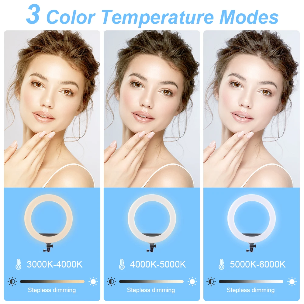 Fosoto FT-21N 21 Inch LED Photography Light Dimmable USB Charge Ring Lamp with Tripod Remote For Makeup Youtube Lighting 6