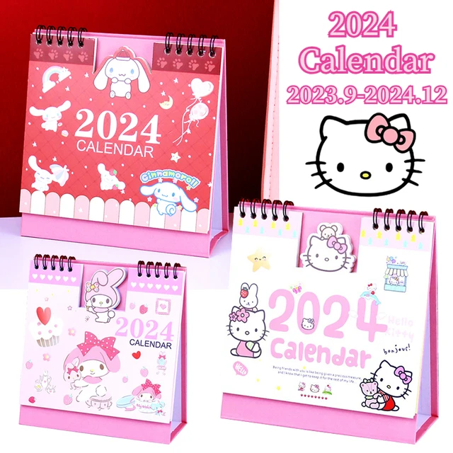 2024 Calendar Sanrio Hello Kitty Cute Desk Calendar Cartoon Mini Office  School Supplies Daily Monthly Planner