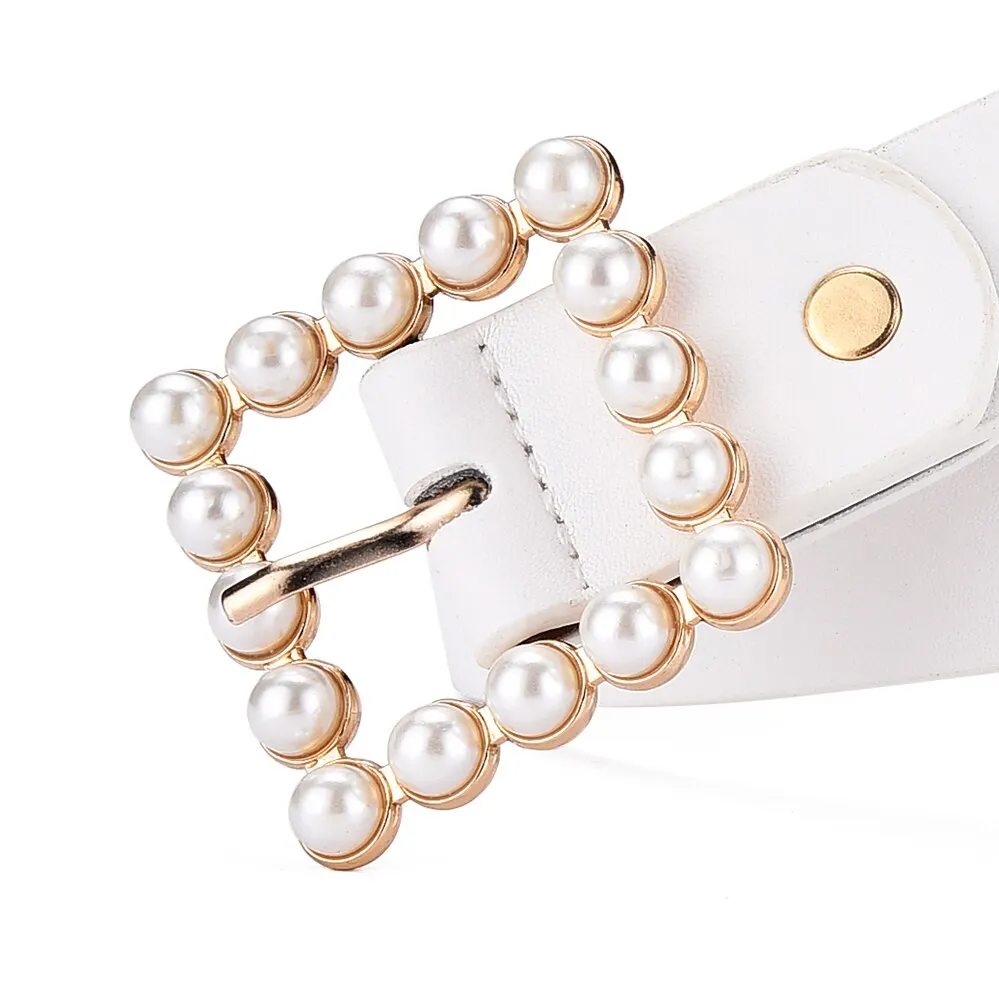 New Women's Belt Fashion Pearl Buckle Belt Trend Versatile Jeans Belt PU Leather Belt Street Trend Y2K Belt Gift for Girlfriend