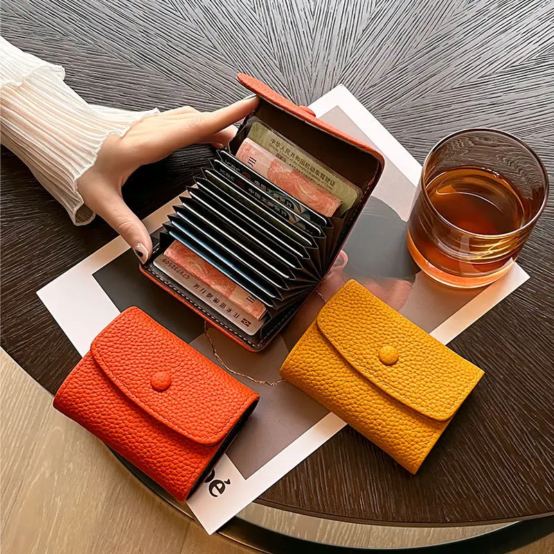 

Mini Wallet Coin Purse Simple Buckle Litchi Pattern Simple Retro Solid Color Card Bag Female Certificate Bag Small Change Bag