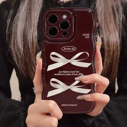 Vintage Wine Red Silk Ribbon Bow Art Phone Case - Cute & Shockproof Cover - iPhone 14 Pro Max (01)