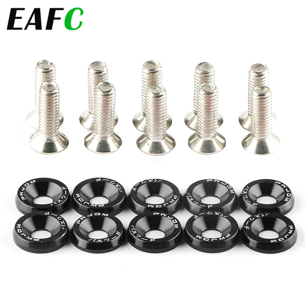 10PCS M6 JDM Car Modified Hex Fasteners auto fasteners Fender Washer Bumper Engine Concave Screws Fender Washer License Plate Bolts Car-styling