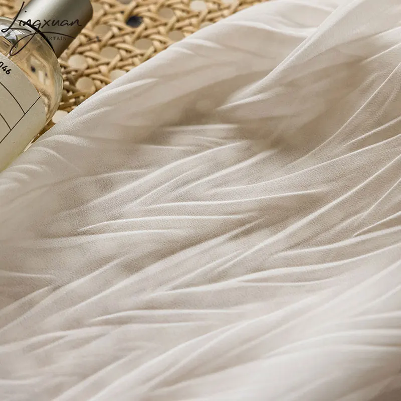 Korean White Tulle Curtains For Living Room Crumpled Sheer Curtain For Bedroom Solid Color Voile Kitchen Drapes Blinds Customs 4